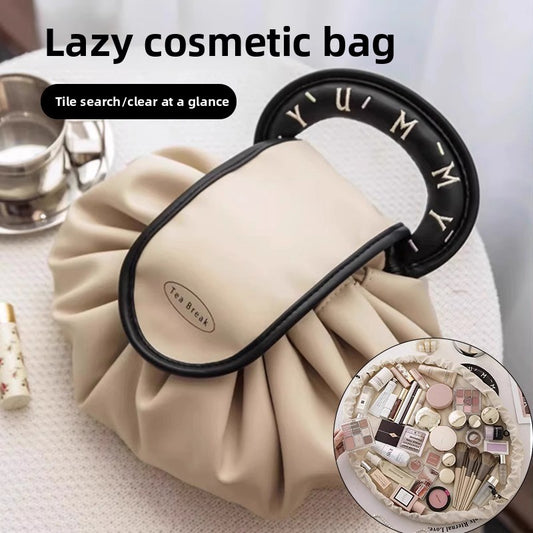 Lazy Makeup Bag for Women, Large Capacity Travel Storage Bag, Flat Drawstring Cosmetic Toiletry Bag for Men