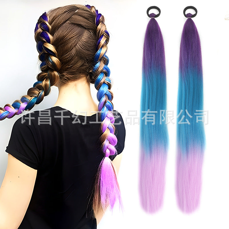 Children Girl Rubber Band Ponytail Wig Boxing Braid Color Elastic String Braid Ponytail Wig Connecting Braid