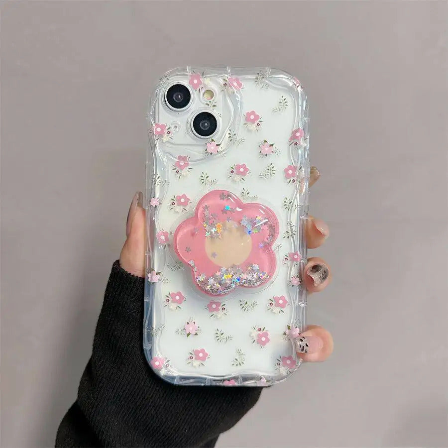 Floral Flower Bracket Case Cover for Samsung Galaxy S24 FE S25 S22 S23 Ultra Plus 5G A55 A35 A54 A15 A16 5G A05S A05 Wavy Shell