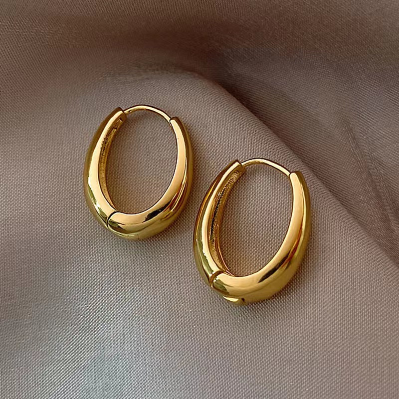 New Style Elegant Smooth Metal U-Shaped Earrings Geometric Oval Hoop Vintage Feel Women's Earrings Accessories