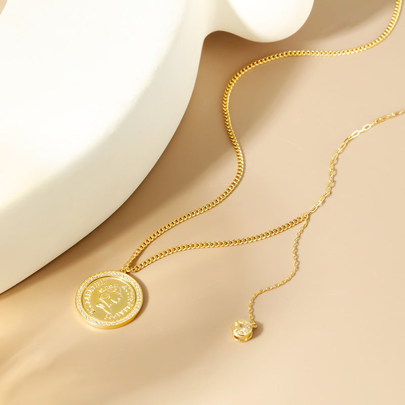 925 Sterling Silver Necklace Queen Head Portrait Women's Collarbone Chain Light Luxury High-end Niche Design Ins Jewelry Accessories