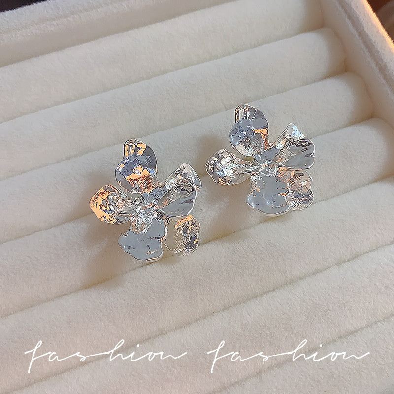 925 Silver Needle Hong Kong Style Retro Metal Earrings Women's High-Grade Geometric Simple Bracelet Ear Clip All-Match Exaggerated Commuter Earrings