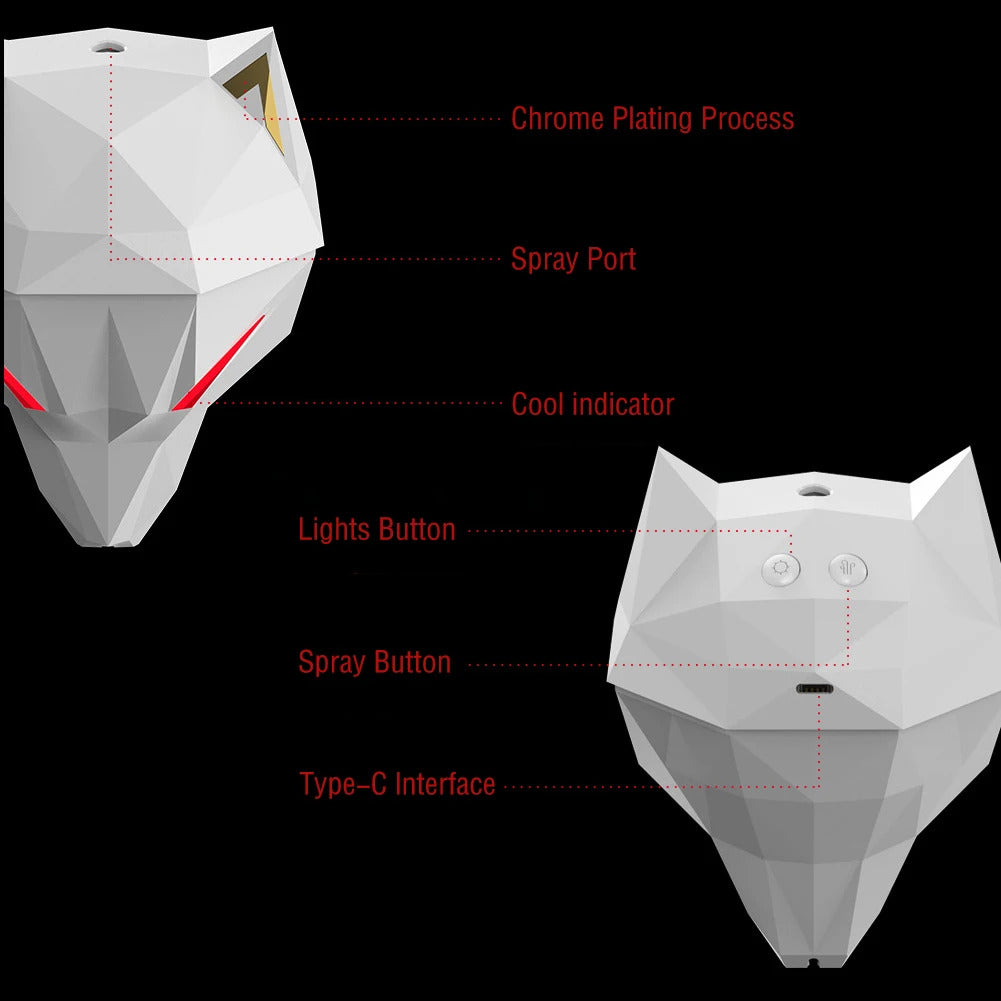 600ML Wolf Air Humidifier USB Electric Aroma Essential Oil Diffuser Portable Cool Mist Sprayer With LED Light for Home Office