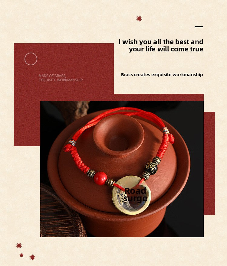 Five Emperor Coins Woven Bracelet Pure Copper Copper Coins Woven Five Emperor Coins Qianlong Copper Coin Bracelet Red String