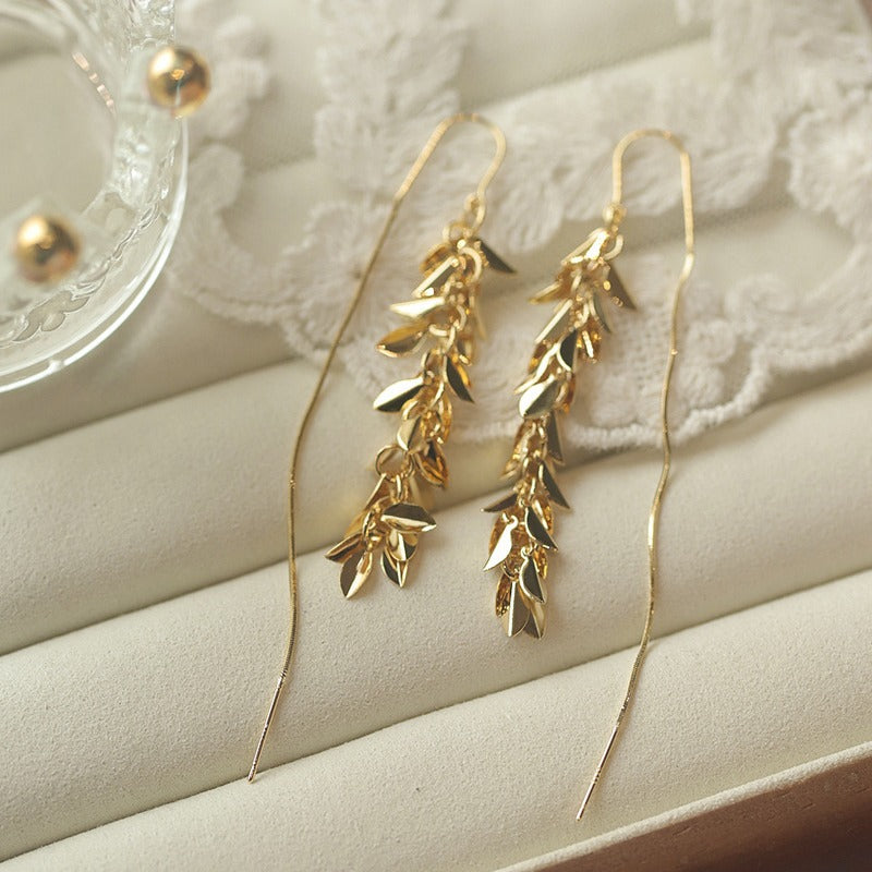 Unique Design Gold Wheat Ear Long Tassel Earrings Ear Thread Light Luxury Elegant Fashion Minimalist Style Earrings