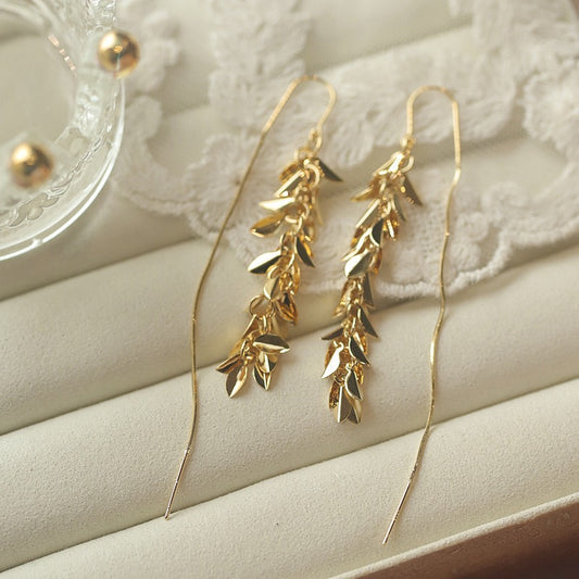 Unique Design Gold Wheat Ear Long Tassel Earrings Ear Thread Light Luxury Elegant Fashion Minimalist Style Earrings