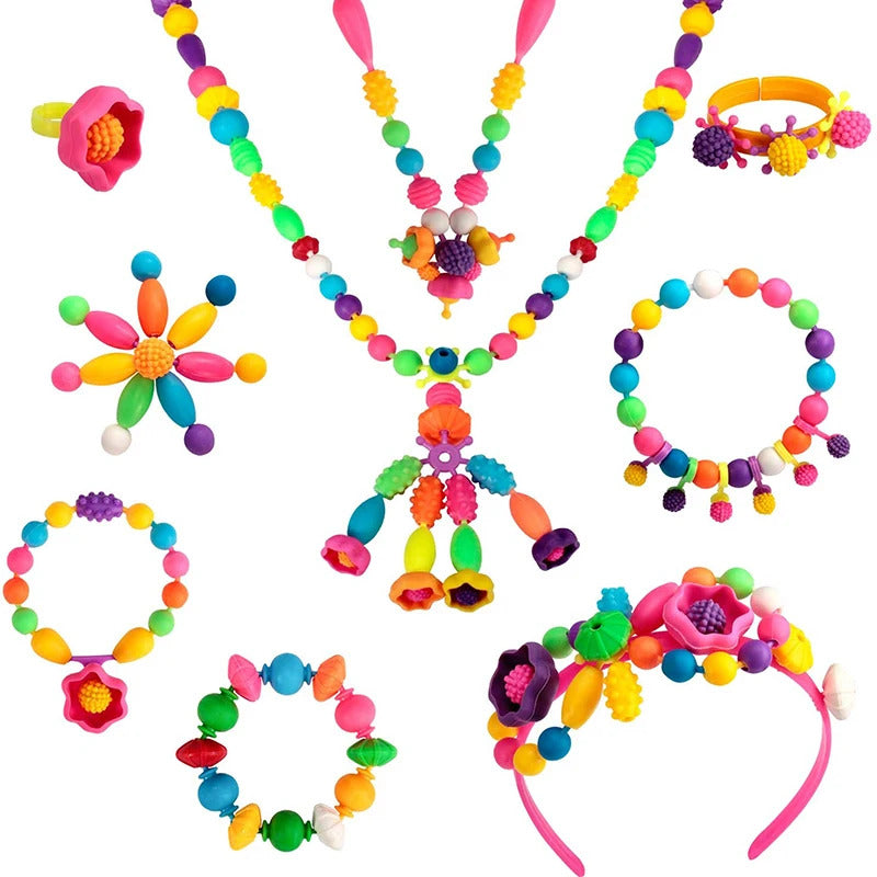 100pcs Pop Beads Children Girls Princess Jewelry Making Kit Creative Necklace Bracelet Rings DIY Ideal Christmas Birthday Gifts