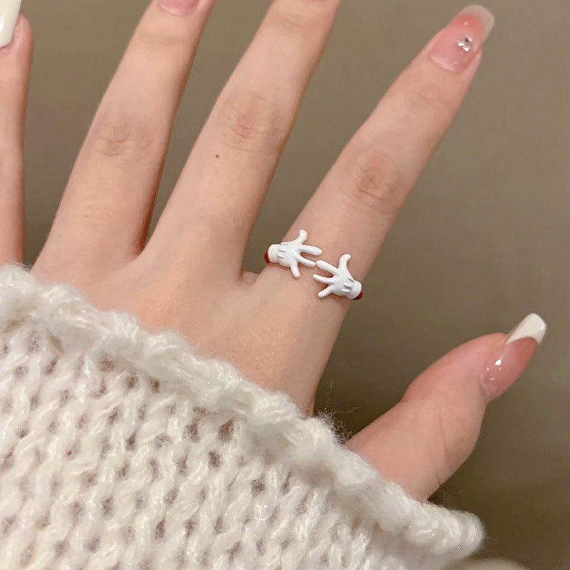 Cute Cartoon Funny Mickey Ring for Girls Fashionable Unique Niche Index Finger Ring Minimalist Style Simple Open Ring
