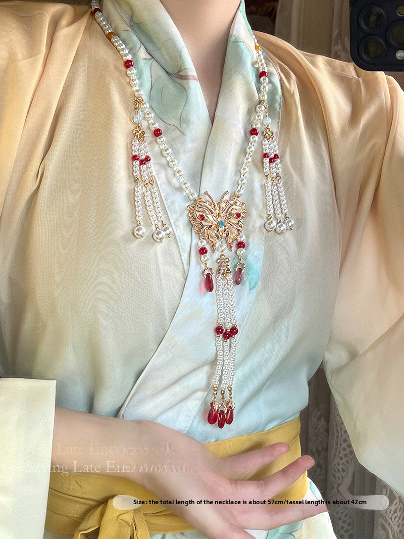 Ancient Style Hanfu Back Cloud Long Tassel Ming Dynasty Necklace New Chinese Style National Style Mamian Skirt Accessories