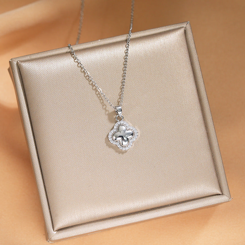 Elegant Inlaid Zircon Exquisite Titanium Steel Necklace for Women Fashionable Versatile Internet Celebrity Collarbone Chain Niche Light Luxury Jewelry