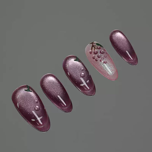 "Ripe Grapes" Vintage Exquisite Purple Grape Handmade Press-on Nails, High-end Niche Whitening