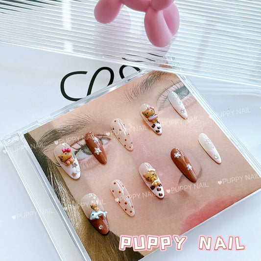 PUPPY Home Black Skin Kitty Sweet and Cool Hot Girl Pink Long Oval Press-on Nails, Y2K Millennium Leopard Print Nail Art