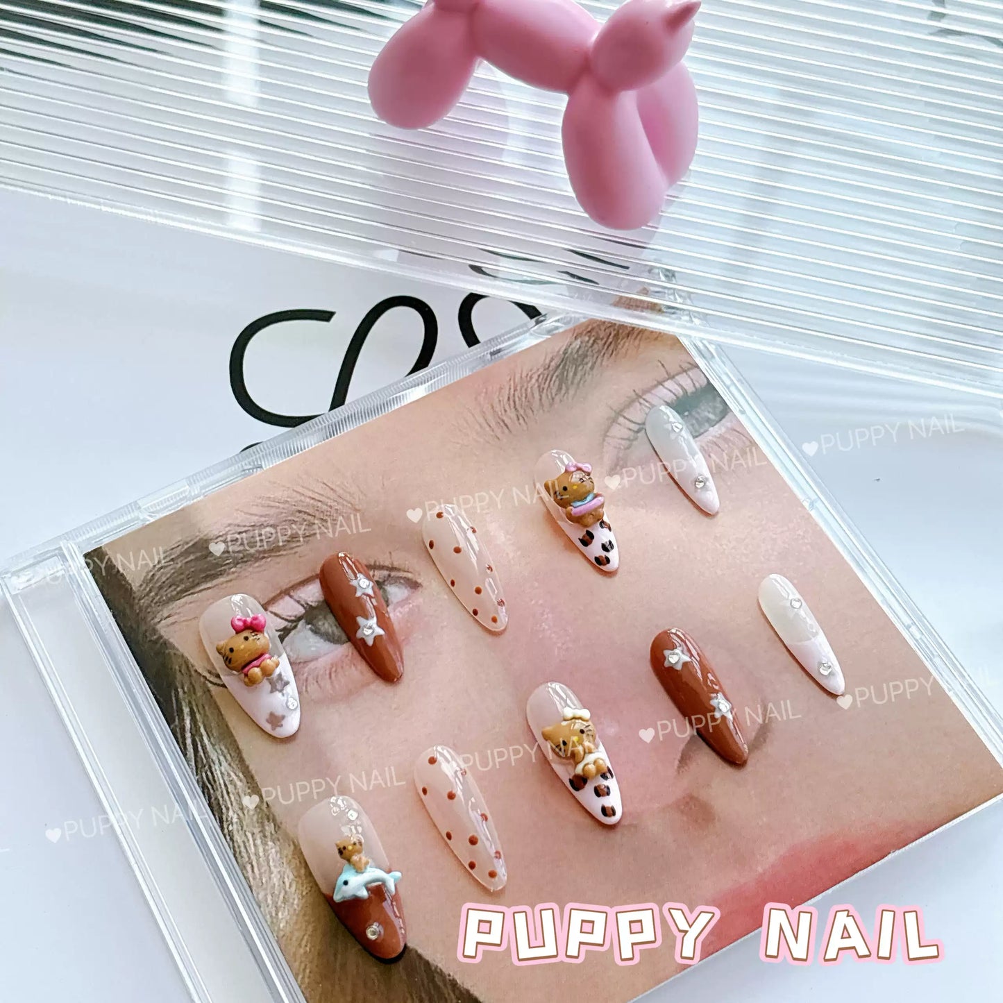 PUPPY Home Black Skin Kitty Sweet and Cool Hot Girl Pink Long Oval Press-on Nails, Y2K Millennium Leopard Print Nail Art