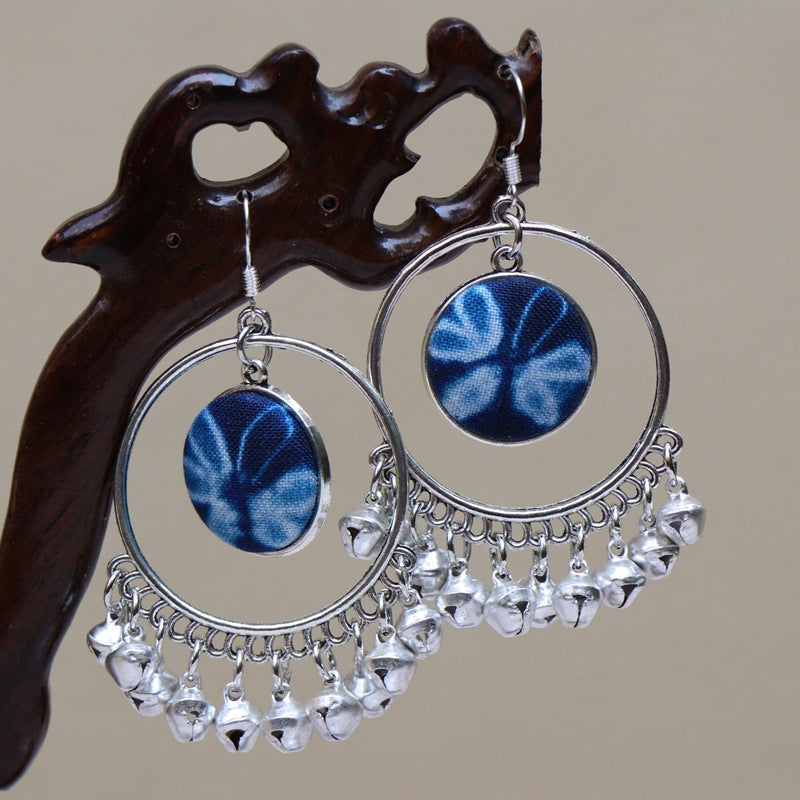Ethnic style blue tie-dye earrings hand-woven tie-dye earrings travel companion gift