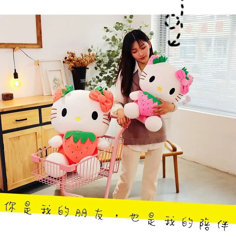22cm Sanrio KT Cat Plush Toys Kawaii Strawberry KT Cat Plush Doll Home Decor Plushie Toy Girl Birthday Gift