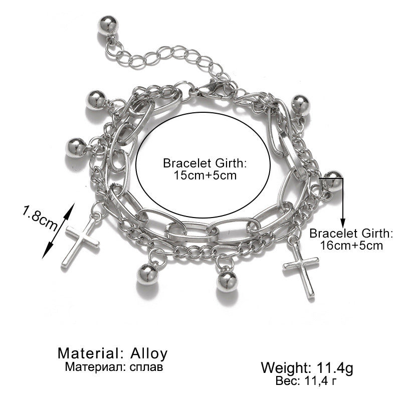 Bear Bracelet Korean Style Design Cold Style Cross Pendant Double Layer Bracelet