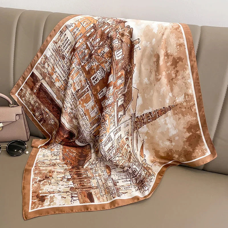 Luxury Design 70*70cm Horse Print Silk Square Scarf Women Soft Satin Hairband Neckerchief Office Hijab Headband Foulard Gift