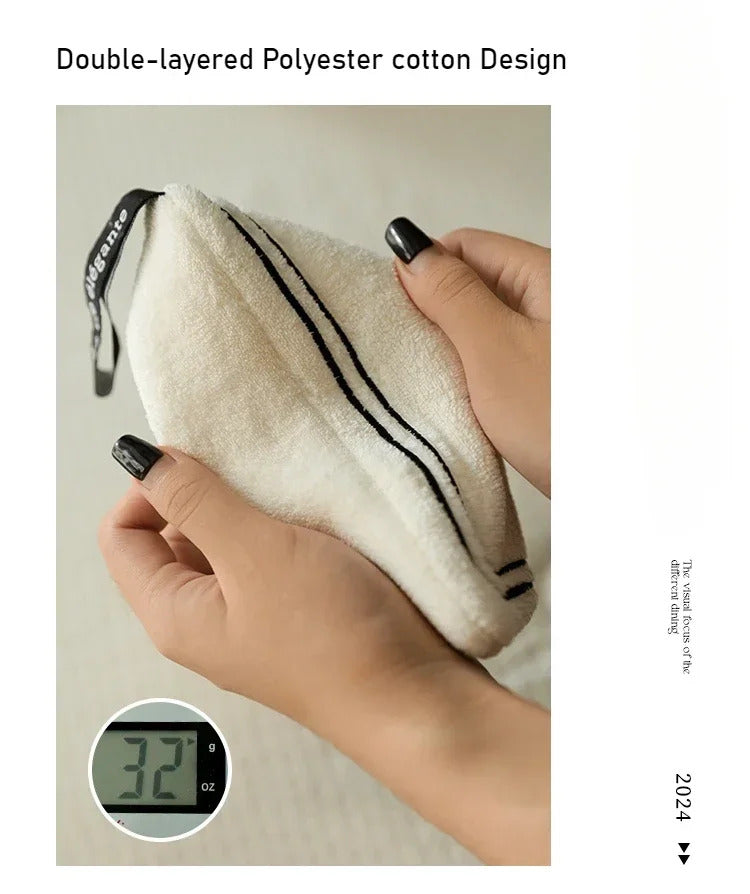 Double-layered Bow Pattern Thick Hand Towel Cleaning Cloths  Absorbent Hanging Towel Home Decoration Kitchen Accessories