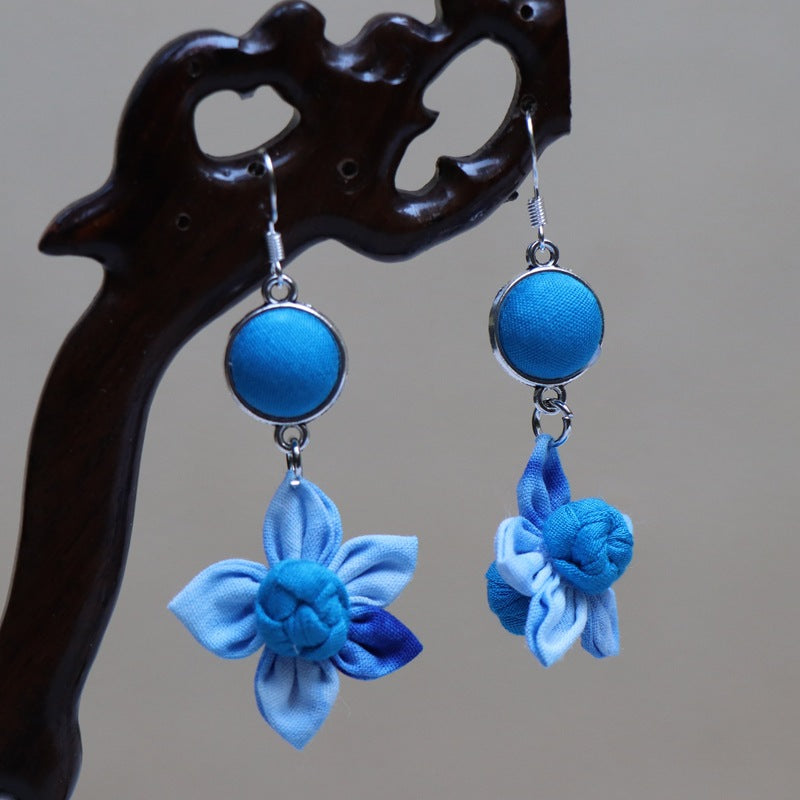 Ethnic style blue tie-dye earrings hand-woven tie-dye earrings travel companion gift