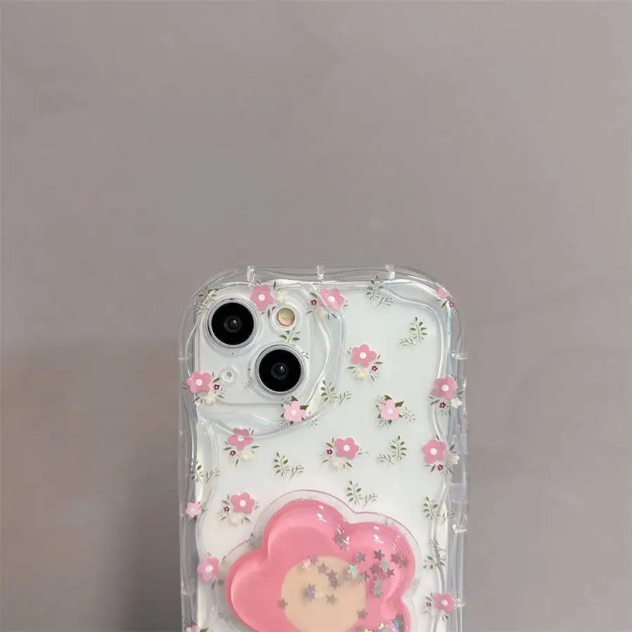 Floral Flower Bracket Case Cover for Samsung Galaxy S24 FE S25 S22 S23 Ultra Plus 5G A55 A35 A54 A15 A16 5G A05S A05 Wavy Shell