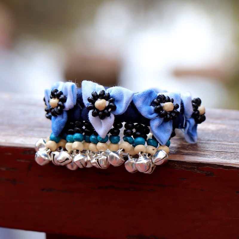 Blue Tie Dye Cloth Bracelet Dali Lijiang Hot Sale Hand-stitched Flower Fabric Bracelet Bracelet