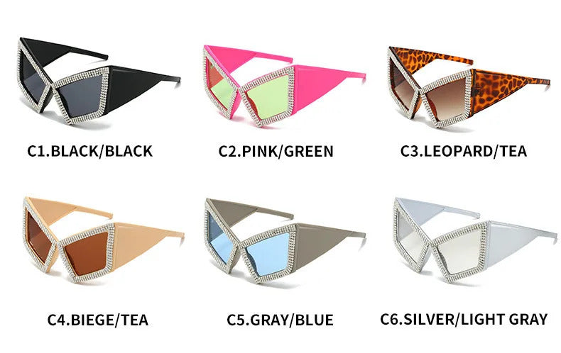 Vintage Super Big Full Crystal Cat Eye Sunglasses Women New Fashion Rhinestones Shiny Sun Glasses Ladies Oversized Bow Shades