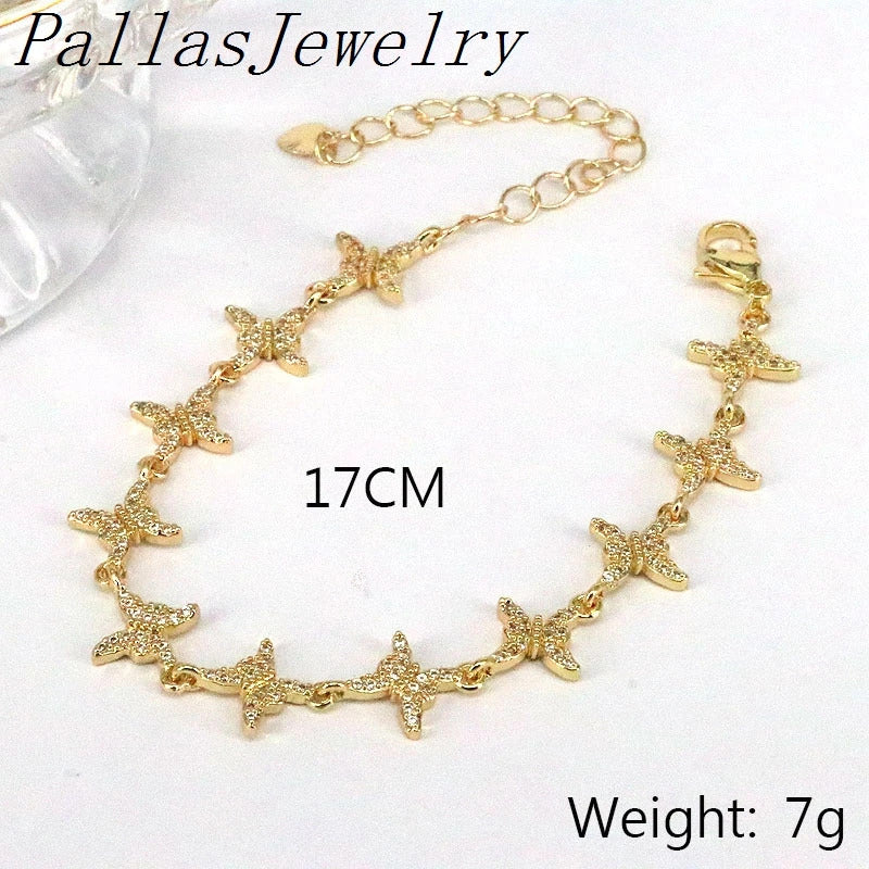 5Pcs Paved Crystal Gold Plated New Star Butterfly Airplane Plane Chain bracelet Adjustable Charm for Girls Woman Jewelry