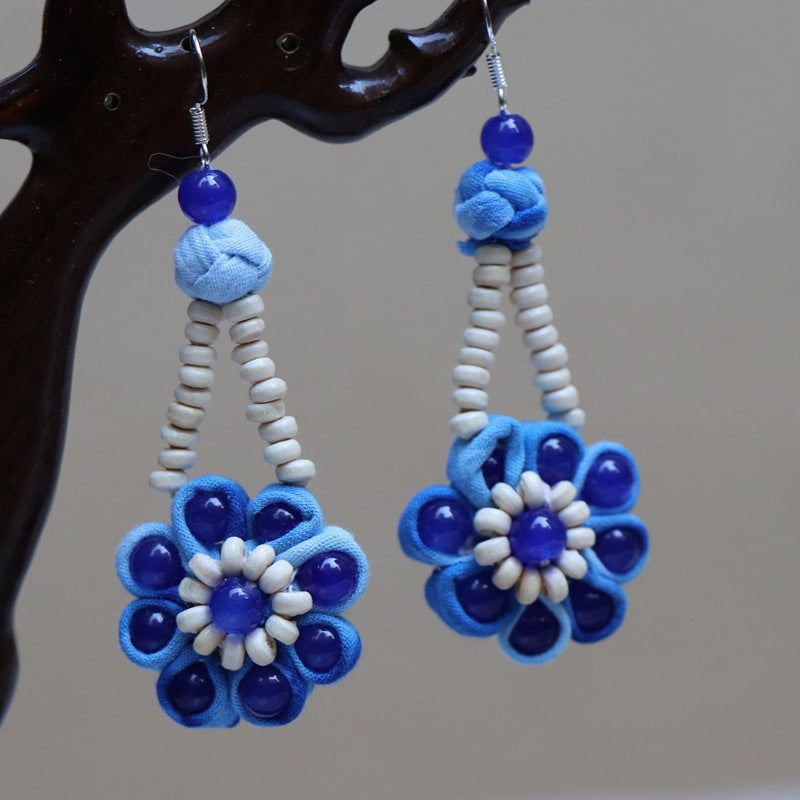 Ethnic style blue tie-dye earrings hand-woven tie-dye earrings travel companion gift