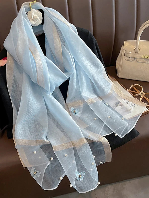 Fashion Floral Design Embroidery Silk Scarf Women Hijab Female Foulard Pashmina Long Beach Stoles Shawl Wrap Scarves Bandana