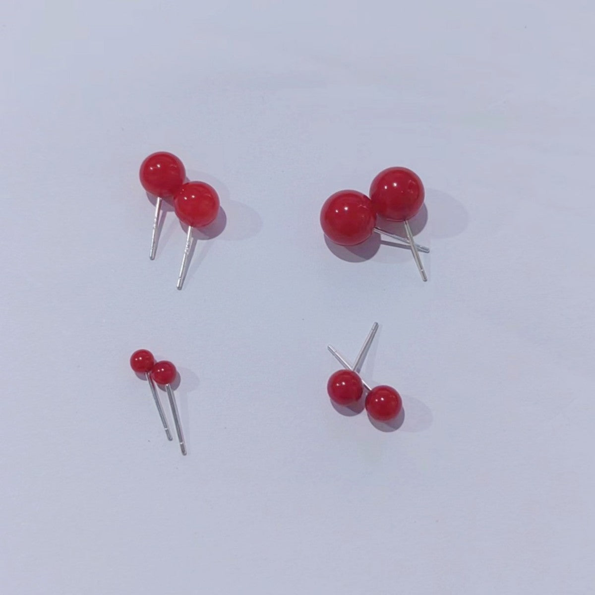 S925 Imitation Silver Needle White Round Pearl Earrings Simple New Year Festive Red Earrings Pearl Studs
