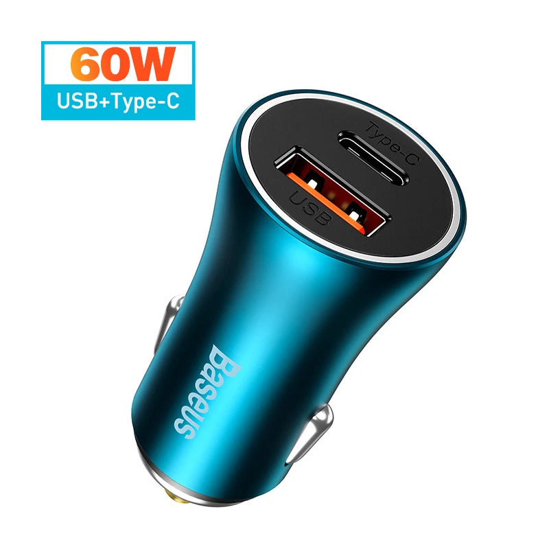 Baseus 65W Car Charger USB Type C Quick Charge 4.0 QC 3.0 PD Fast Charging For iPhone 13 Xiaomi Samsung Huawei USB C Car Charger