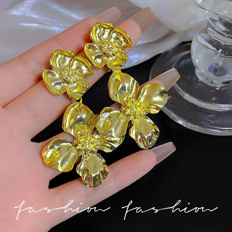 925 Silver Needle Hong Kong Style Retro Metal Earrings Women's High-Grade Geometric Simple Bracelet Ear Clip All-Match Exaggerated Commuter Earrings