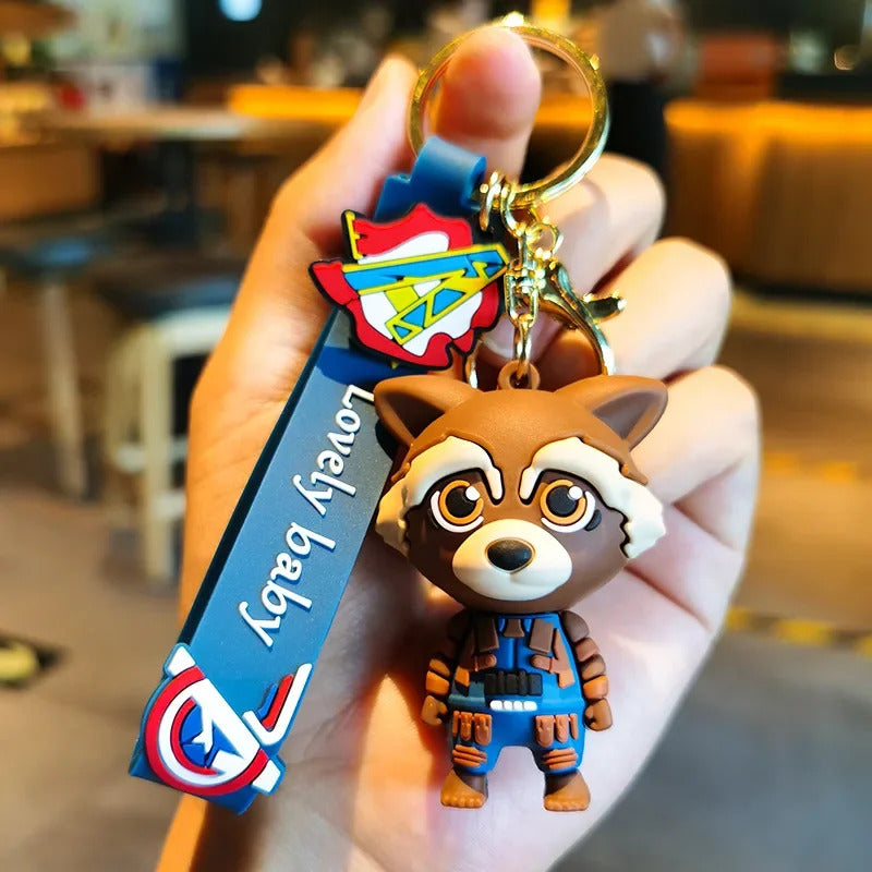 Disney Marvel Guardians of The Galaxy Keychain Superhero Series Groot Rocket Raccoon Figure Dolls Keyring Bags Pendant Kids Toys