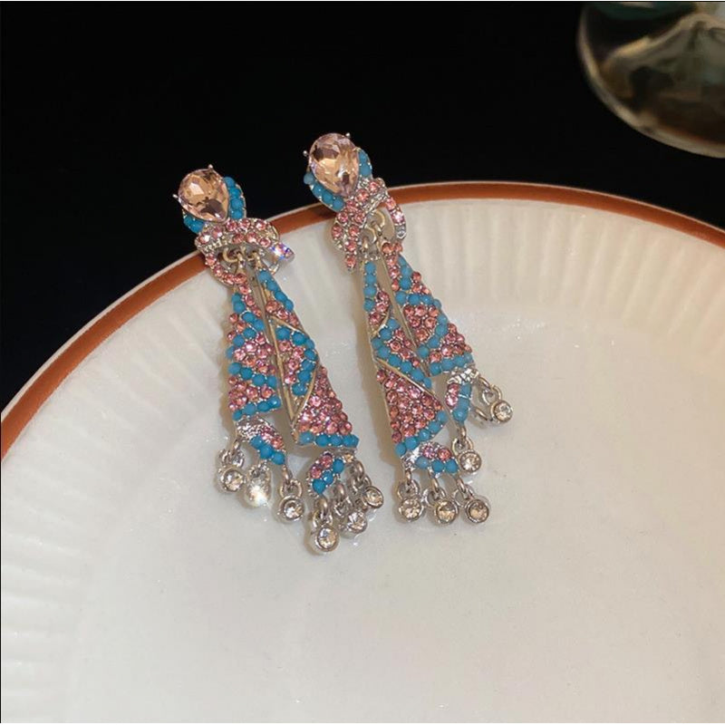 Silver Needle Diamond Knot Water Drop Oval Earrings Light Luxury High-end Sense Earrings Niche Retro Exaggerated Distinctive Earrings