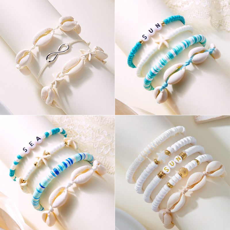 Bohemian Style Beach Vacation Conch Starfish Turtle Seed Bead Bracelet for Women