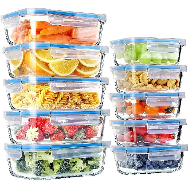 10 Packs Glass Food Storage Containers with Lids, Glass Meal Prep Containers, Airtight Glass Lunch Containers, Freezer, Oven