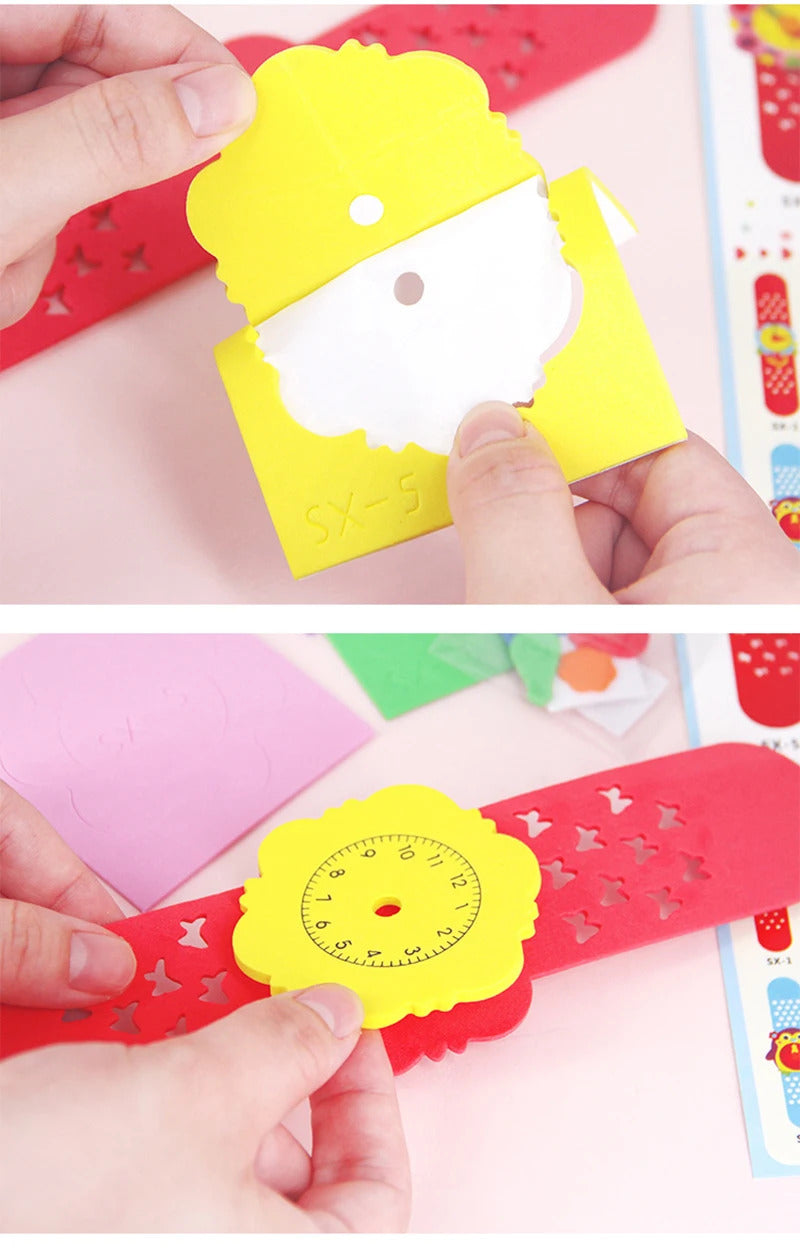 2/4/6PCS 3D EVA Foam Watch Kids DIY Art Craft Toys Cartoon Animal Clock Bracelet Handmade Material Kits For Children Boys Girls