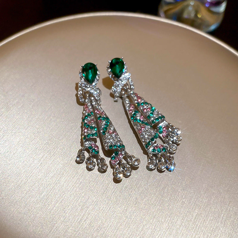 Silver Needle Diamond Knot Water Drop Oval Earrings Light Luxury High-end Sense Earrings Niche Retro Exaggerated Distinctive Earrings