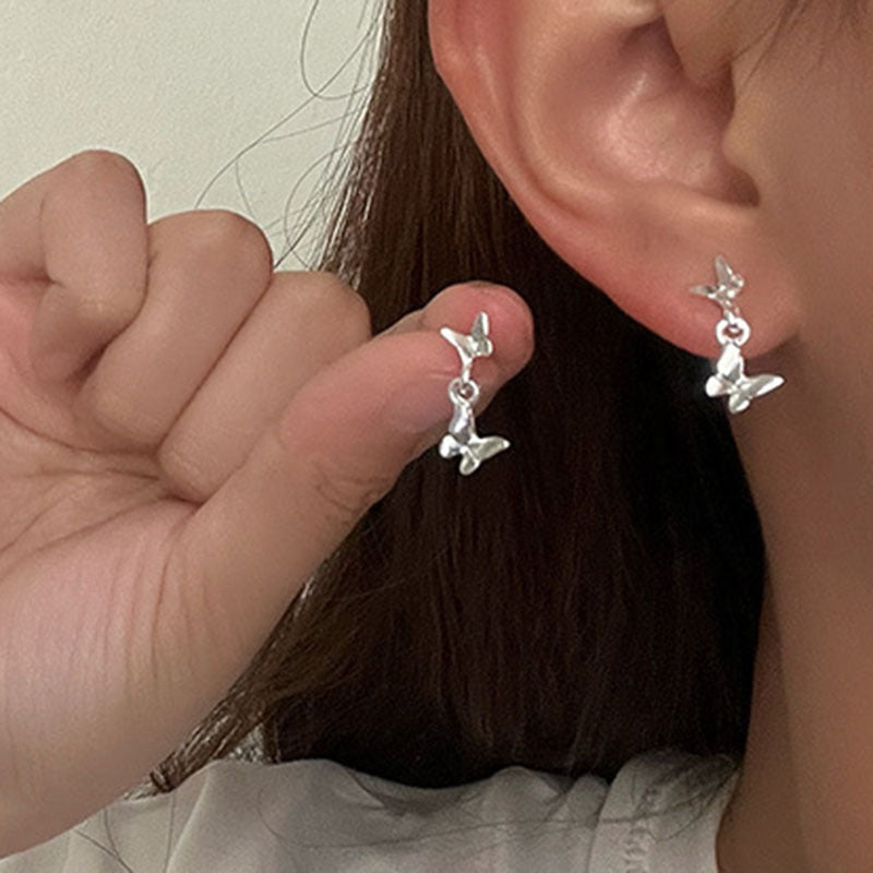 925 Silver Needle Love Butterfly Gravel Fashionable and Versatile Earrings Niche Unique Design Pearl Flower Earrings Earrings