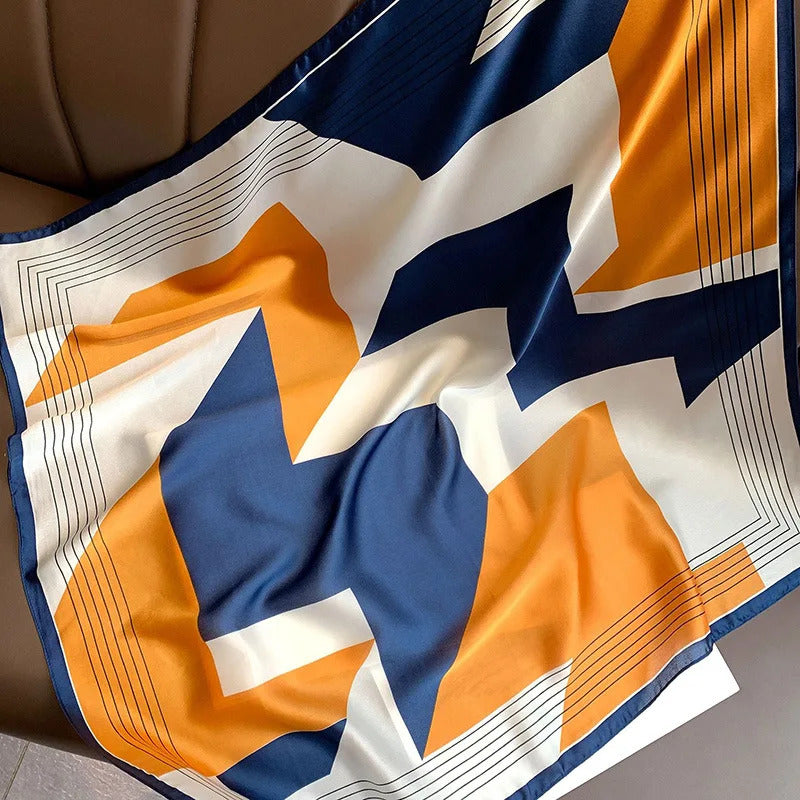 70cm Chain Print Silk Satin Hair Scarf Women Handkerchief Printed Female Square Head Bandana Small Neck Muffler Hijab Lady Girl