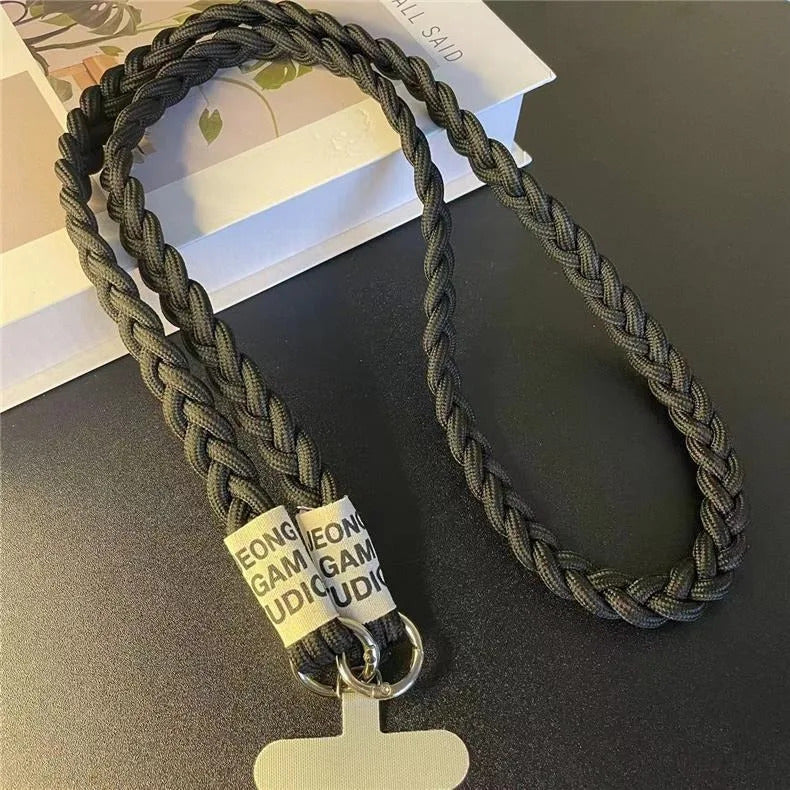 Durable Three-Strand Braided Mobile Phone Lanyard Long Crossbody Shoulder Strap with Ponytail Holder Pendant for Women