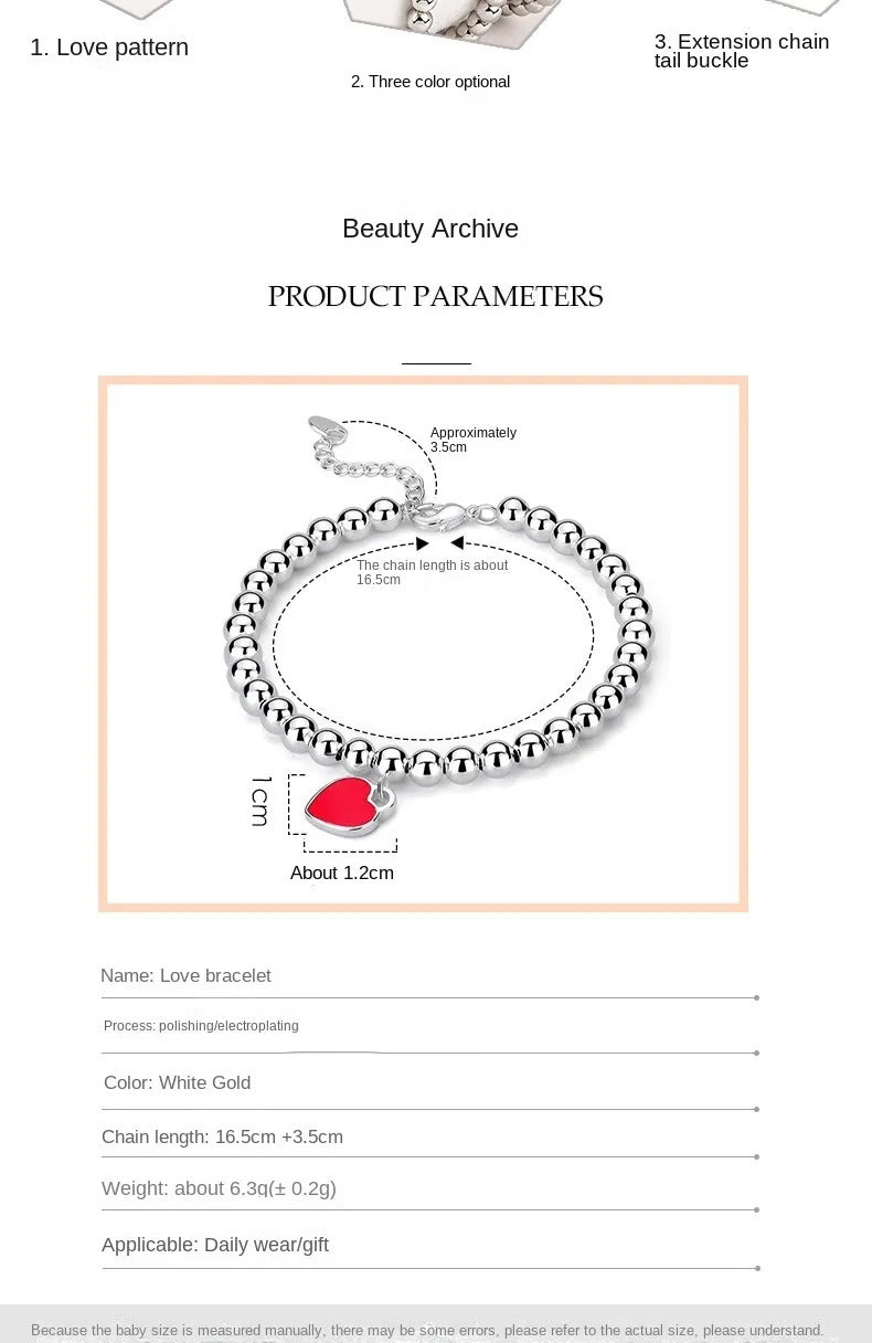 Designer 925 Silver Jewelry Necklace Woman Retro Heart-Shaped Enamel For Girls Cute Silver Bead Birthday Gift