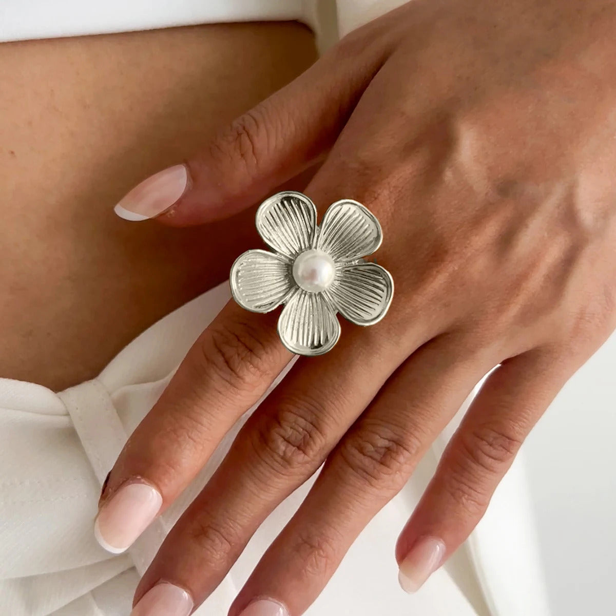 Ingemark Creative Unique Metal Petal Flower Branch Open Ring Women Punk Gold Color Geometric Adjustable Rings Y2K Couple Jewelry