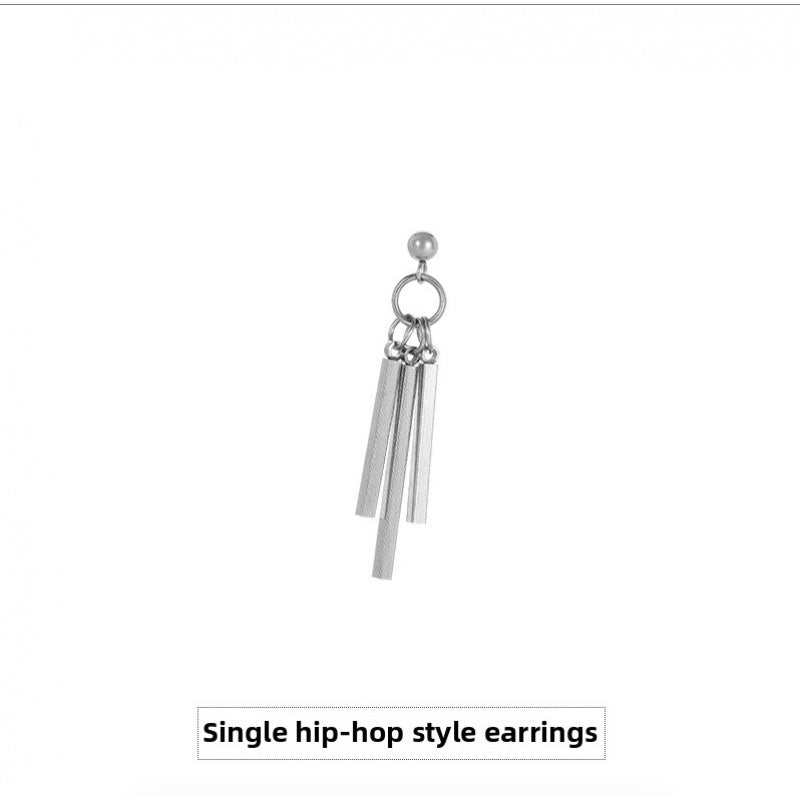 Rectangular Stick Double Stick Earrings Men's Titanium Steel Long Bar Ear Clips Women's Niche Simple High-end Accessories Jewelry