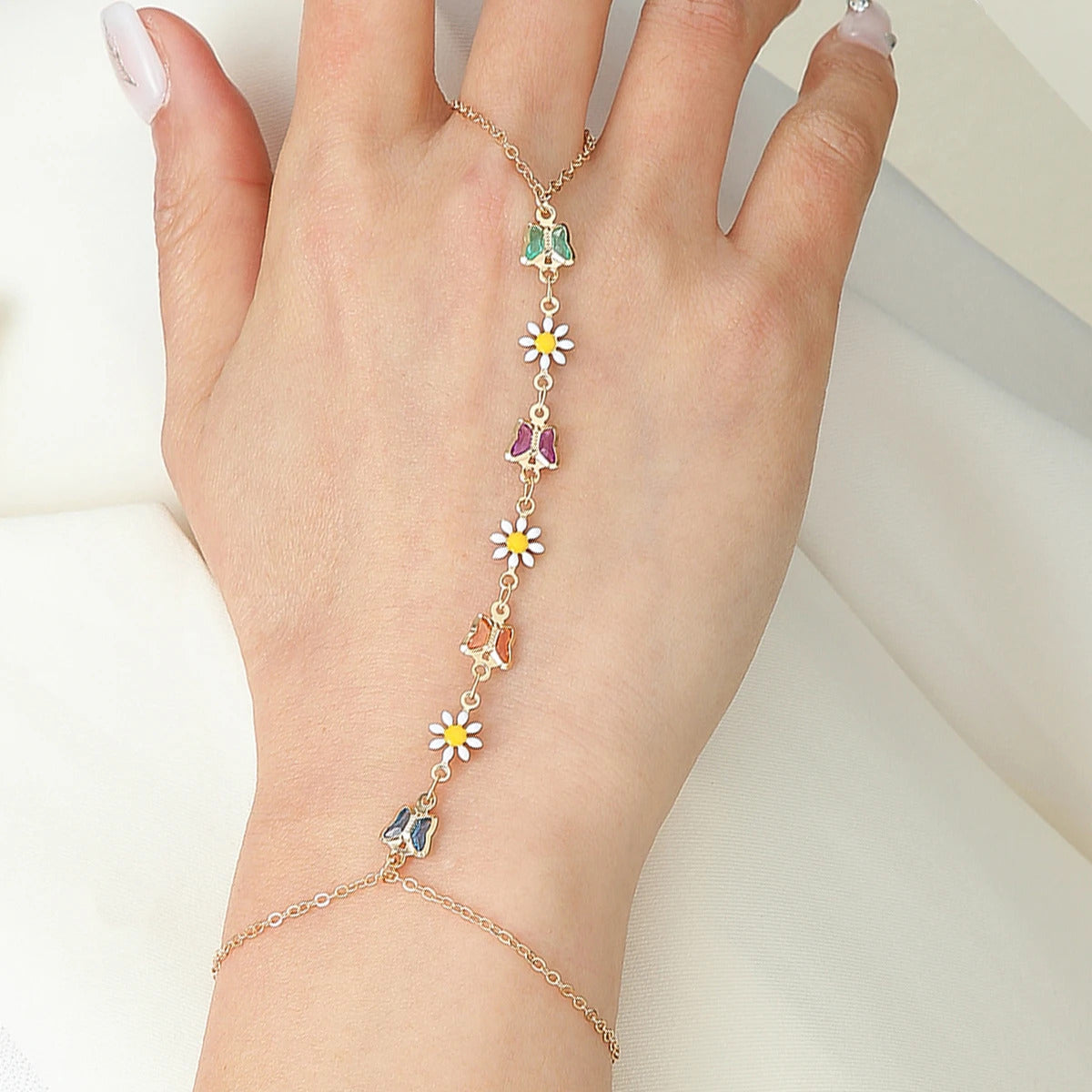 Exquisite Vintage Emerald Blue Crystal Boho Wrist Bracelet for Women Finger Ring Chain Charms Lady Trendy Aesthetic Jewelry Set