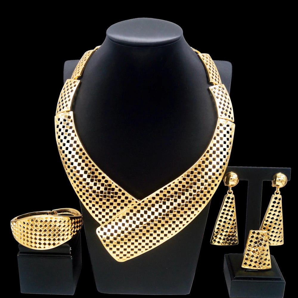 Women Jewelry Set Nigeria Style Italian Round Design Necklace Chian Earrings Bangle Bracelet Ring