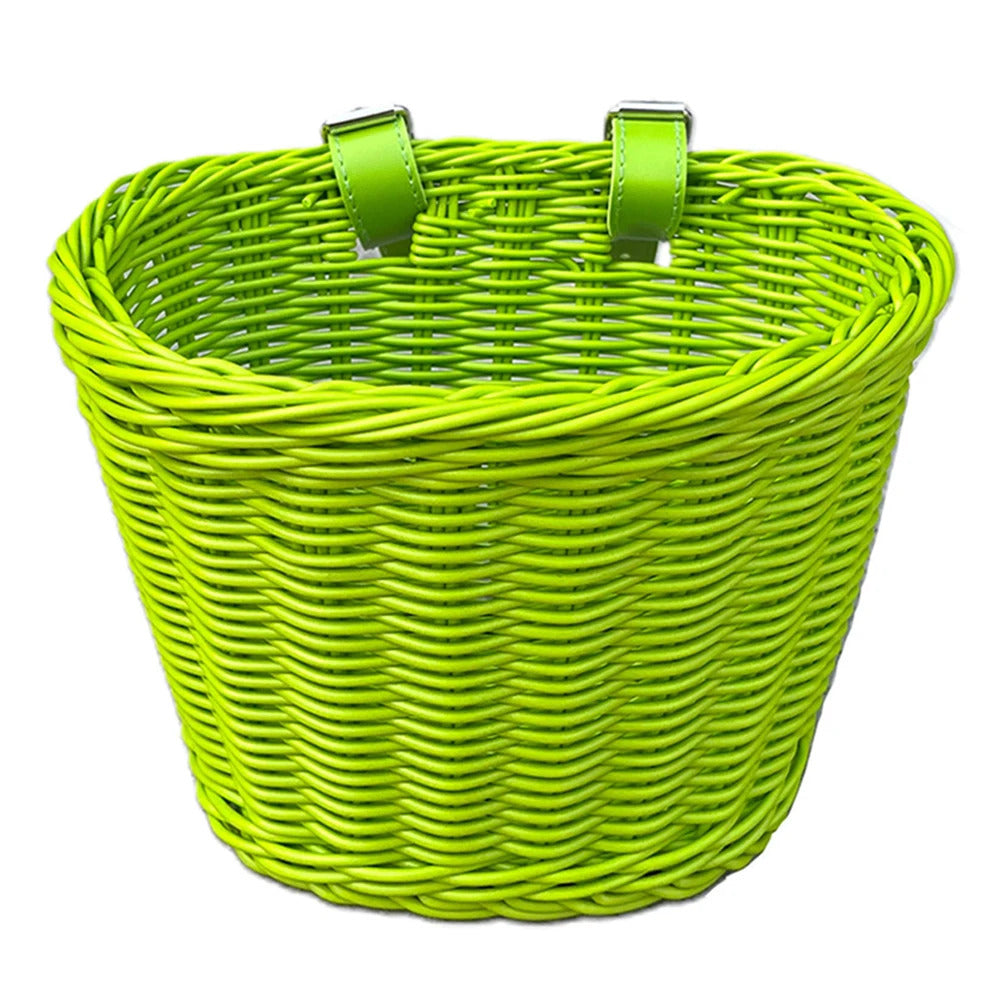 Front Handlebar Bicycle Basket Adjustable Traditional Bicycle Basket Multifunction Hand Woven Bike Basket for Kids Children Bike
