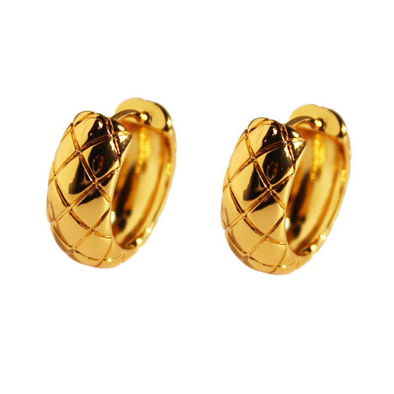 Jewelry Copper Gold-Plated Earrings Diamond Pattern Chanel Style Gold Earrings Round Versatile Ear Clips