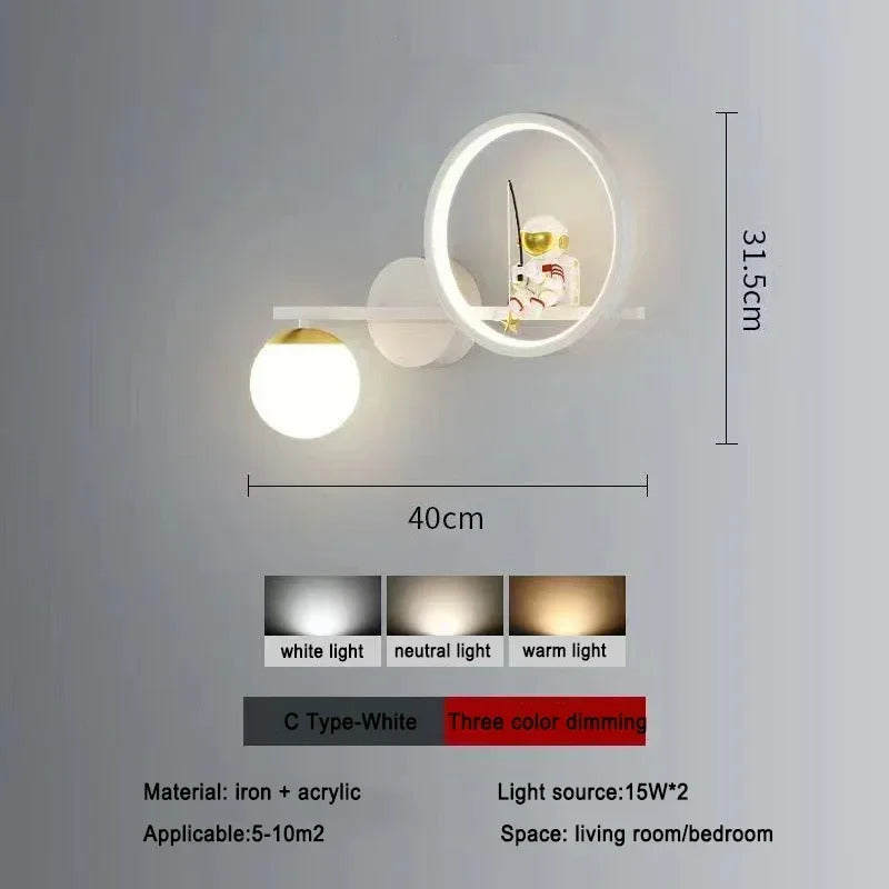 Children's Room Bedside Creative Astronaut LED Wall Lamp Night Light Space Decor Living Room Bedroom Background Wall Lighting