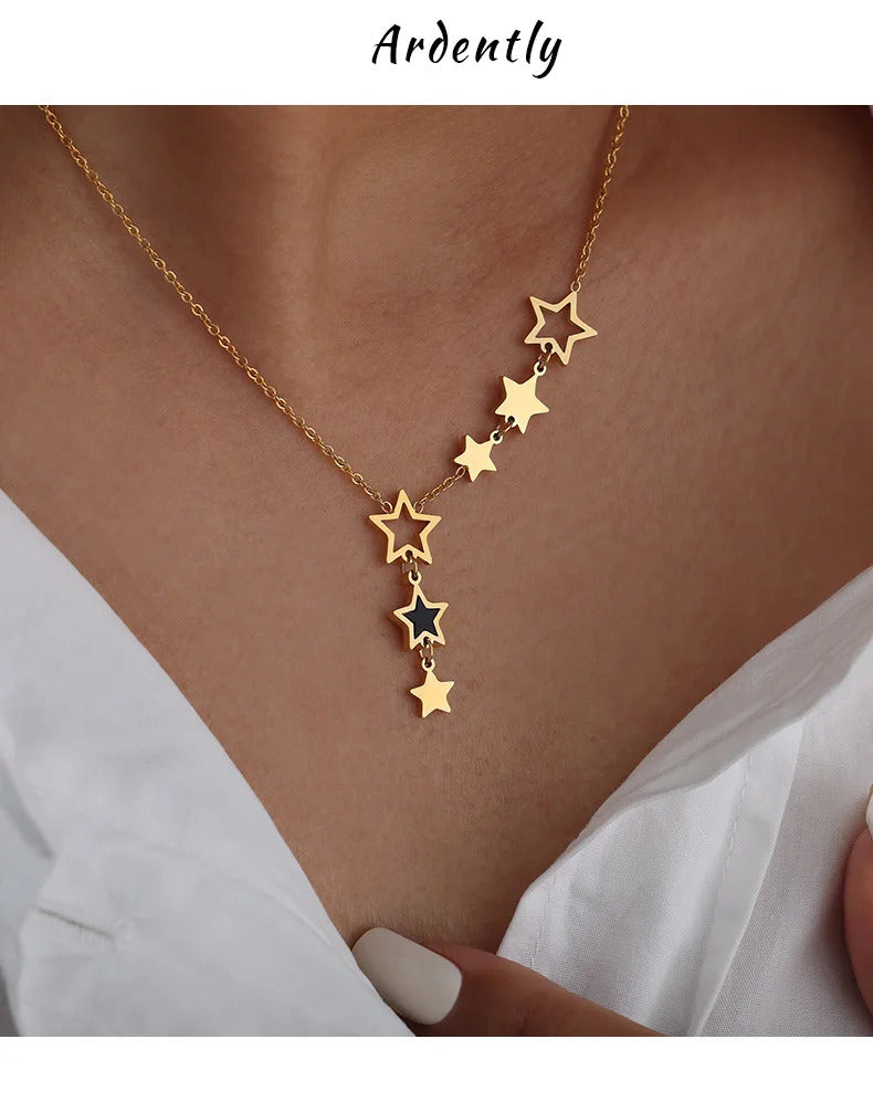 Trendy Star Pendant Necklace for Women High Quality Stainless Steel Gold Plated Chain Black Acrylic Fashion Jewelry Accesories